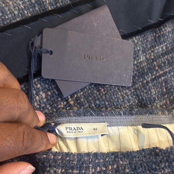 Prada Blue and Tan Wool Pencil Skirt - Picture 16 of 17